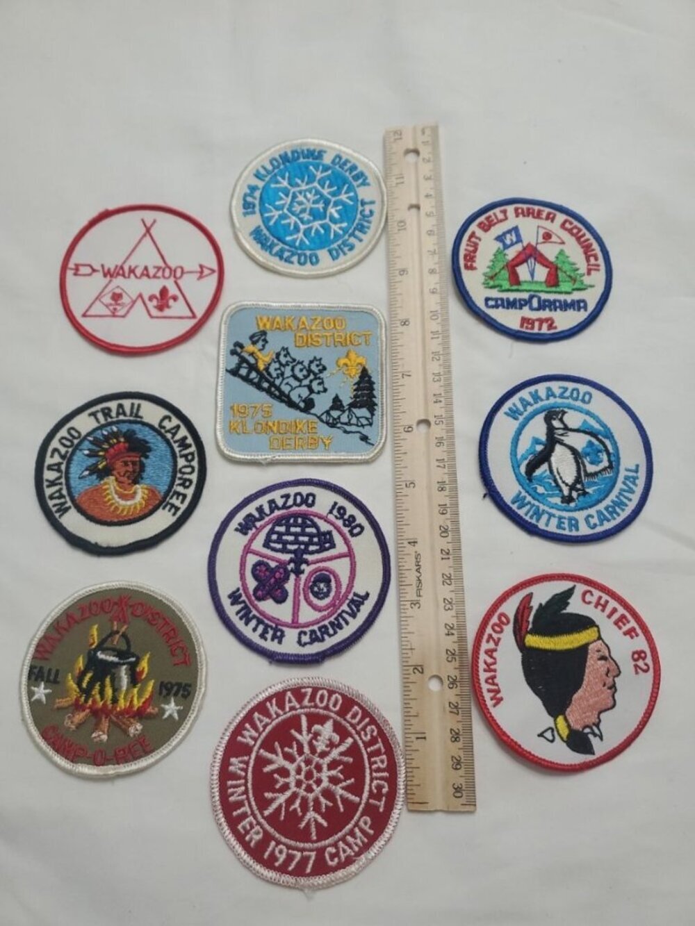 Wakazoo District Scout Patches 10 Total Vintage 1970's And 1980's Klondike Derby